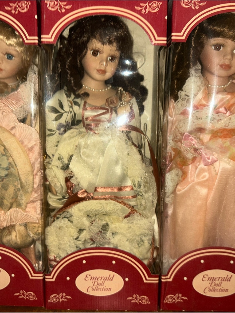 Emerald Collection Porcelain Dolls in Cream and Brown